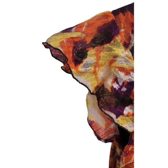 AGB Multicolor Floral Ruffled Sleeve V-Neck Top Size M Lightweight & Flowy - Picture 3 of 4